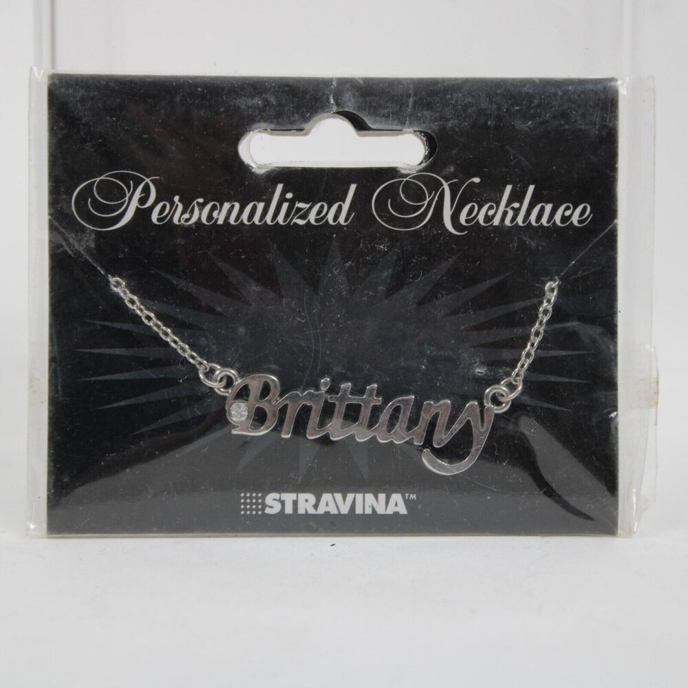 BRITTANY Name Silvertone Rhinestone 14.5" w 4.5" Multi Ring Ext Necklace